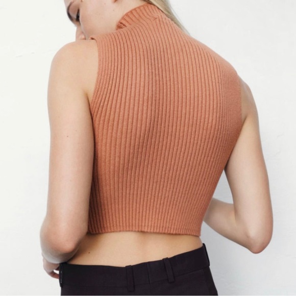 Zara HIGH NECK BASIC RIBBED KNIT CROP TOP - Picture 5 of 6
